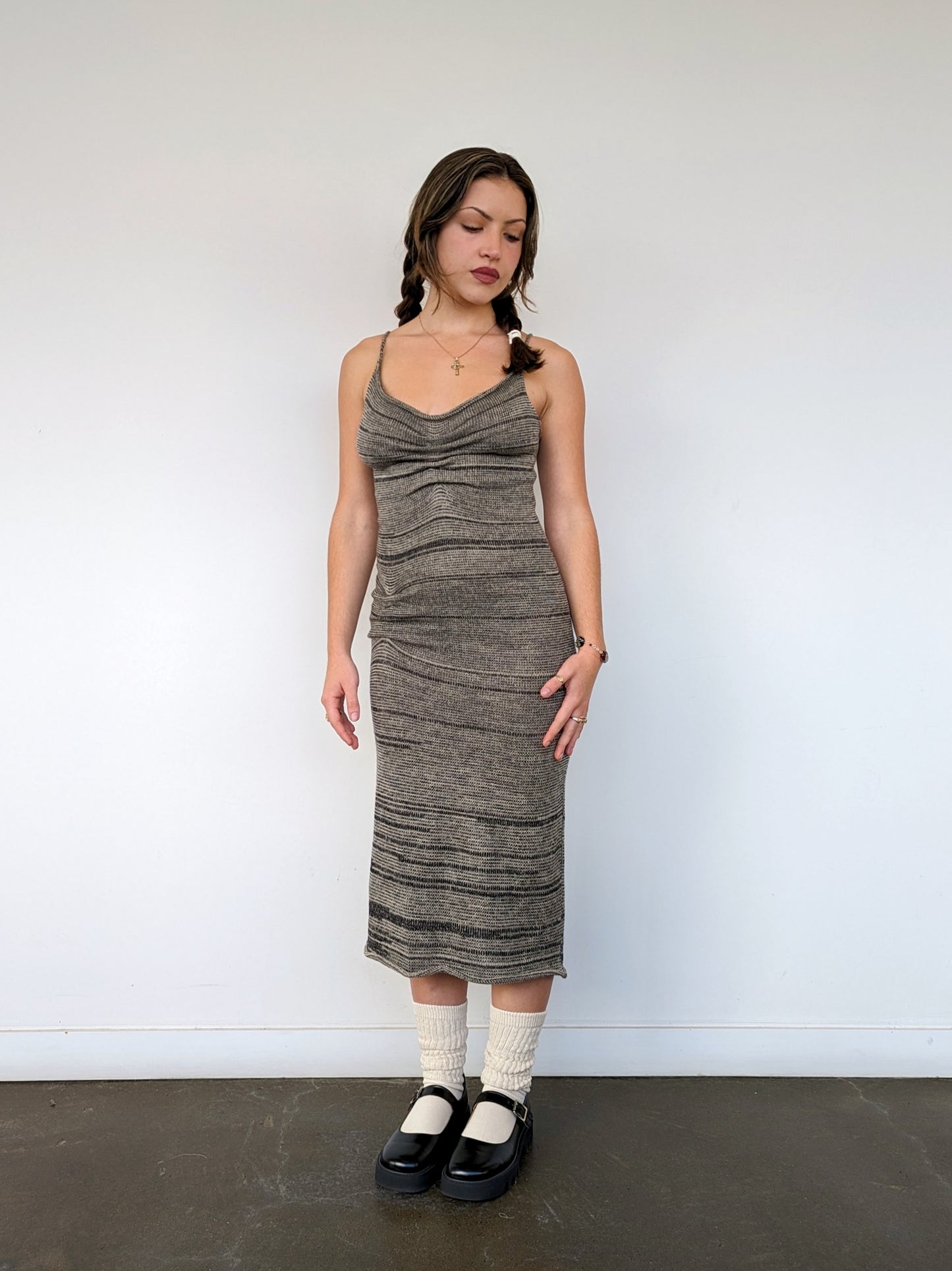 Scrunch Knit Midi Dress in Smoke & Black - heyzoemay