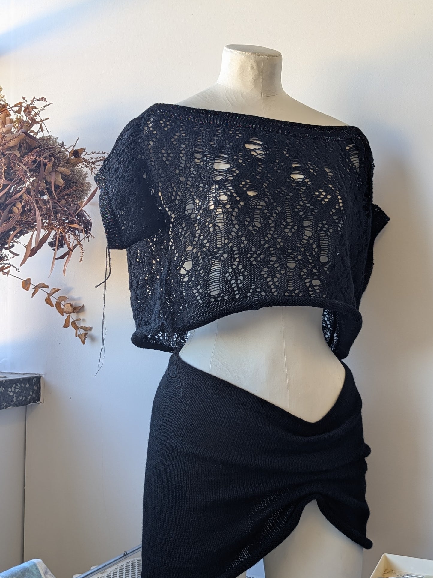 SAMPLE Distressed Lace Off-Shoulder Tee