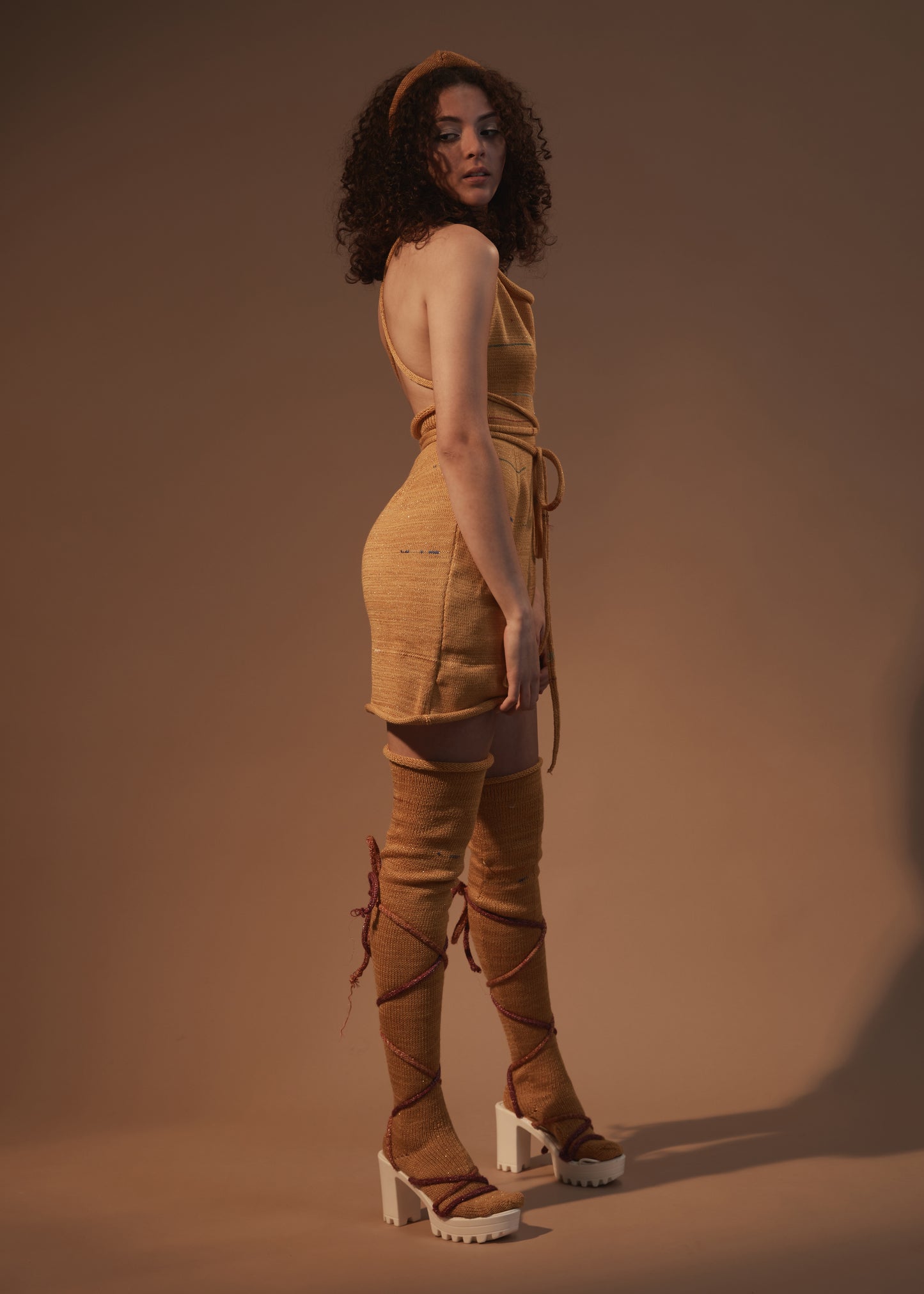 SAMPLE mustard glitter mini dress