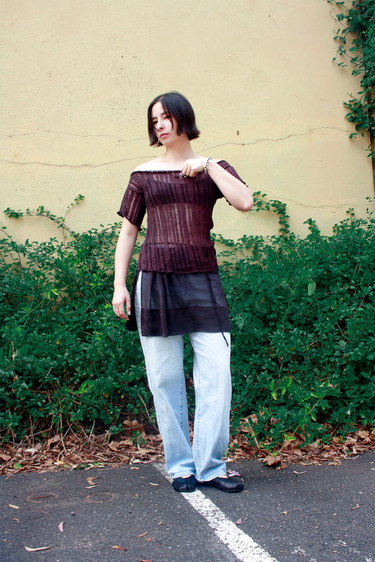 Drift Tee in Deep Aubergine Linen