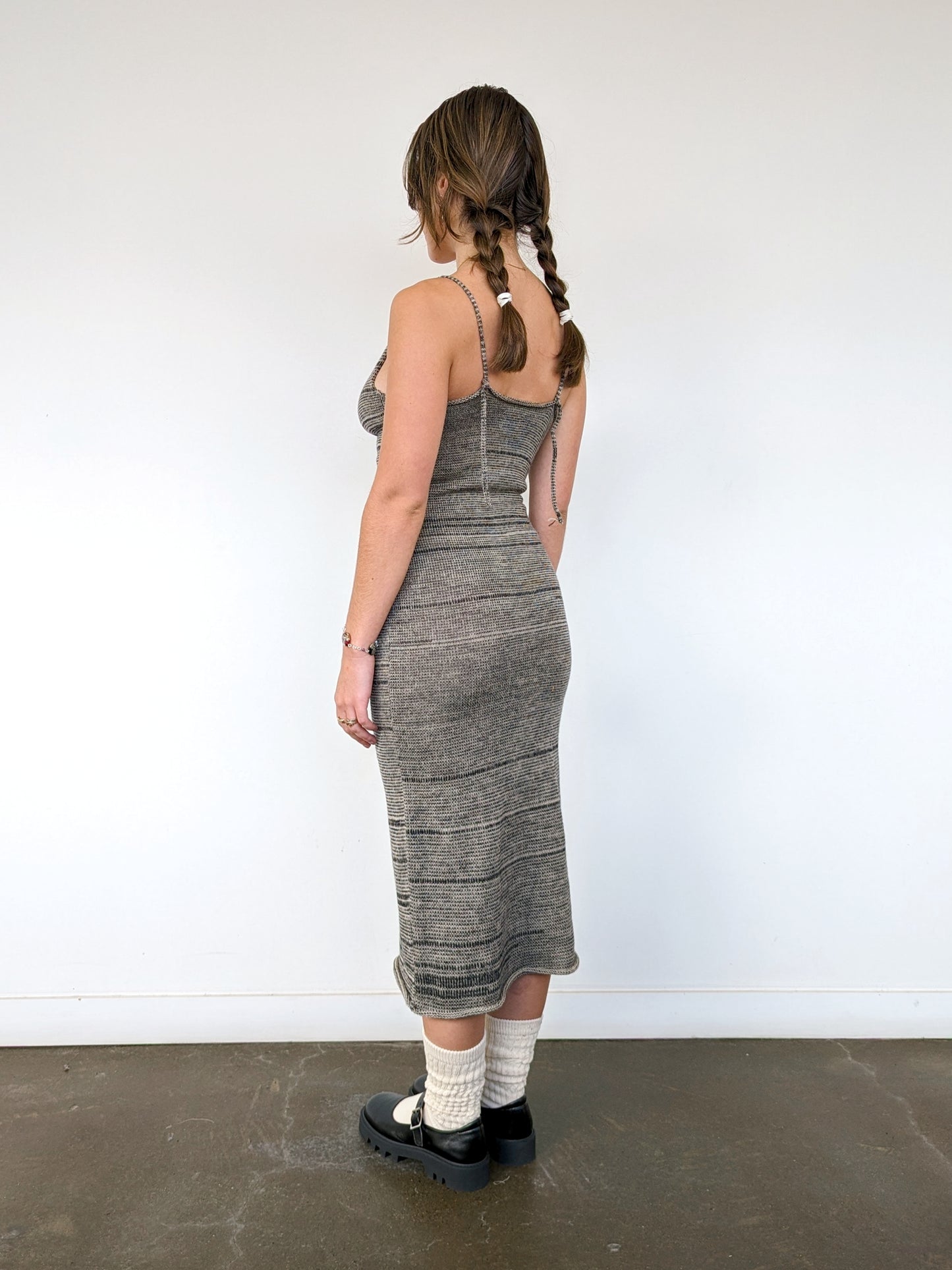 Scrunch Knit Midi Dress in Smoke & Black - heyzoemay