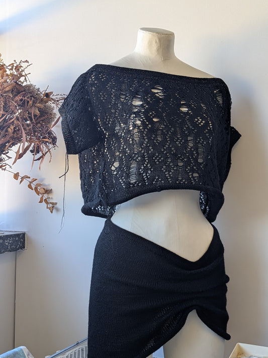 SAMPLE Distressed Lace Off-Shoulder Tee