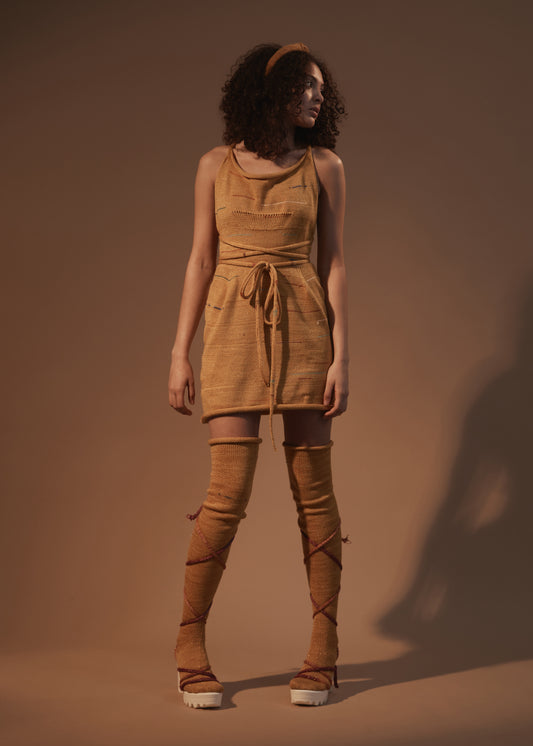 SAMPLE mustard glitter mini dress