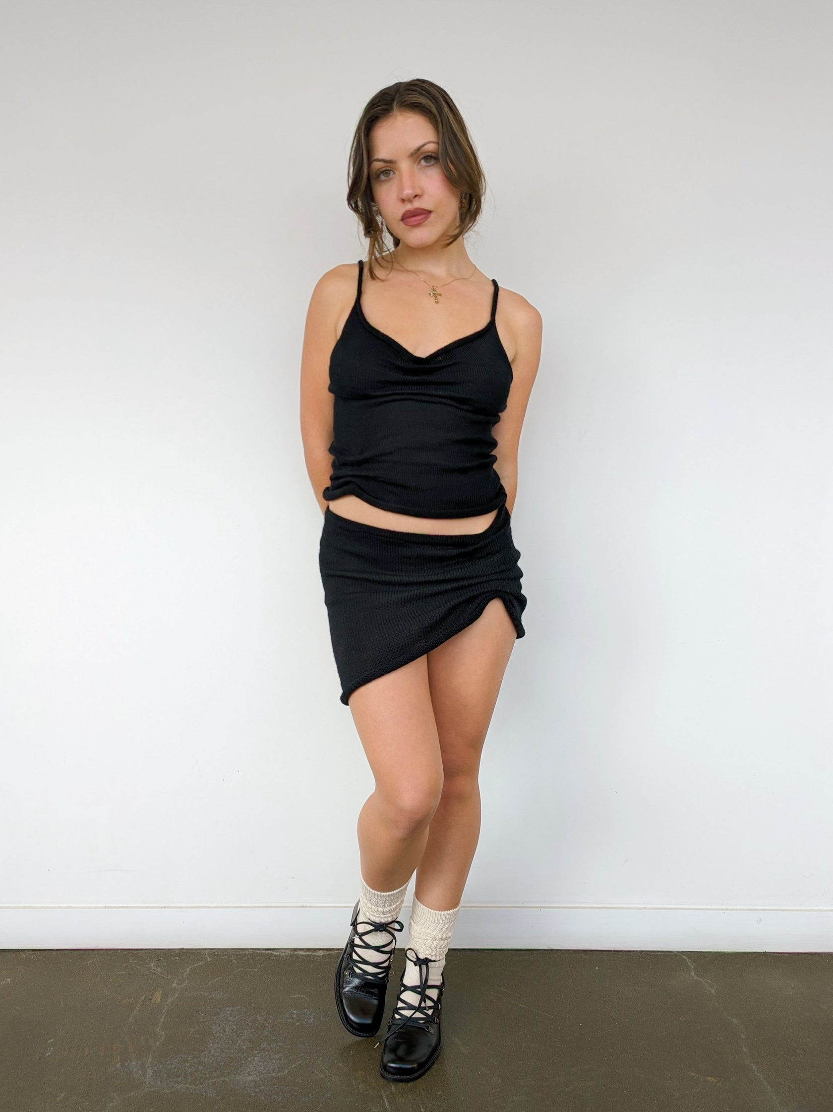 Scrunch Knit Cami Top in Black - heyzoemay