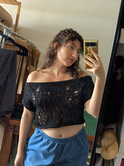 SAMPLE Distressed Lace Off-Shoulder Tee
