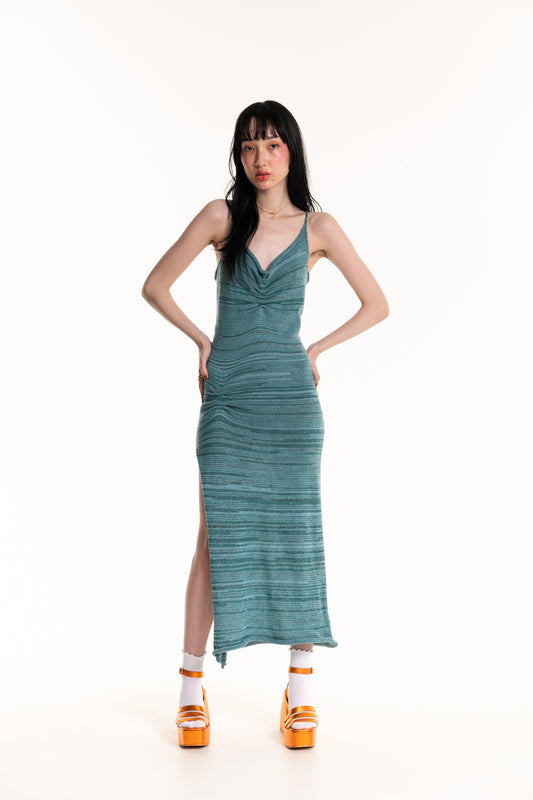 Scrunch Knit Midi Dress in Warm Blue Marle - heyzoemay