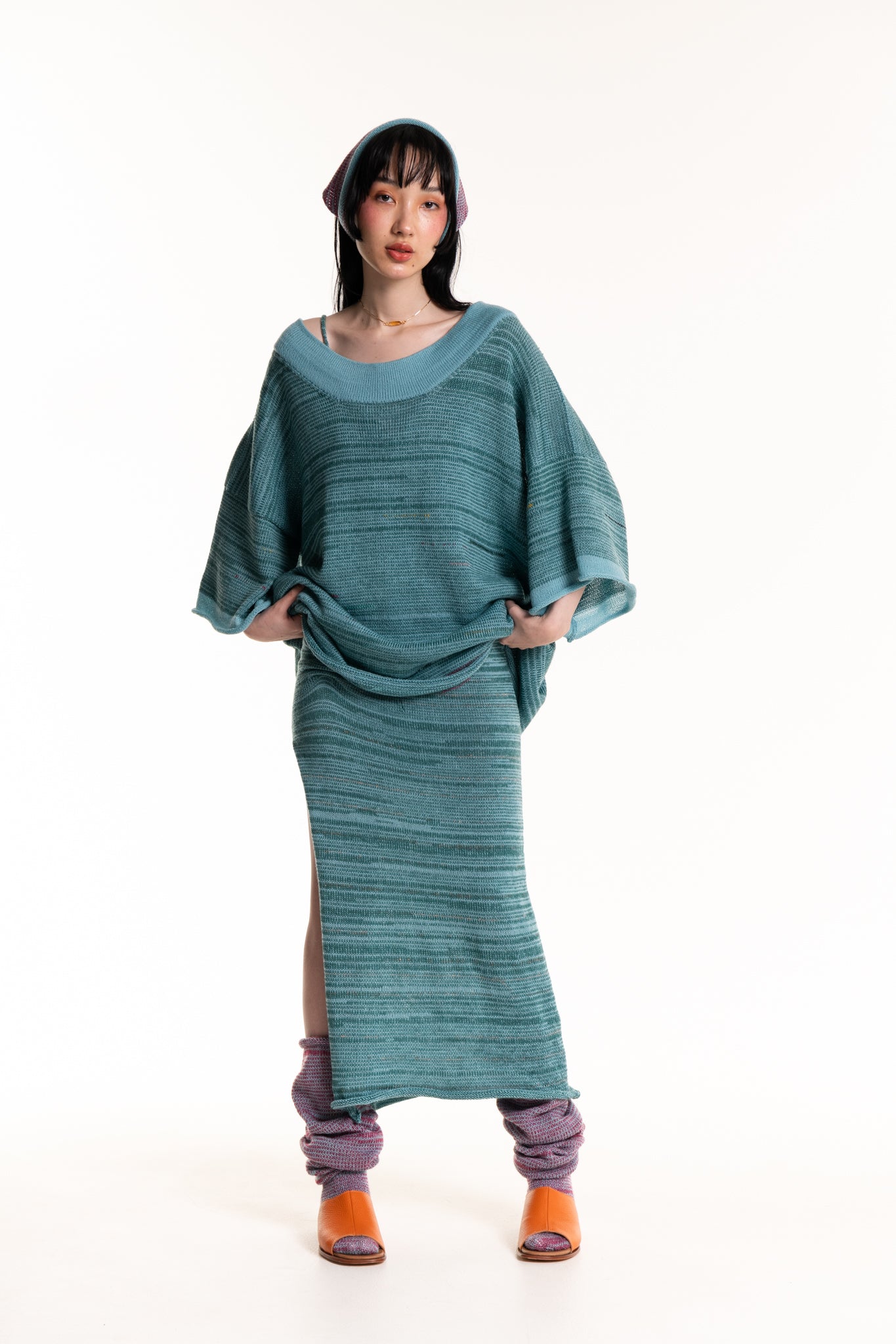 Baggy Knit Tee in Blue Marle - heyzoemay