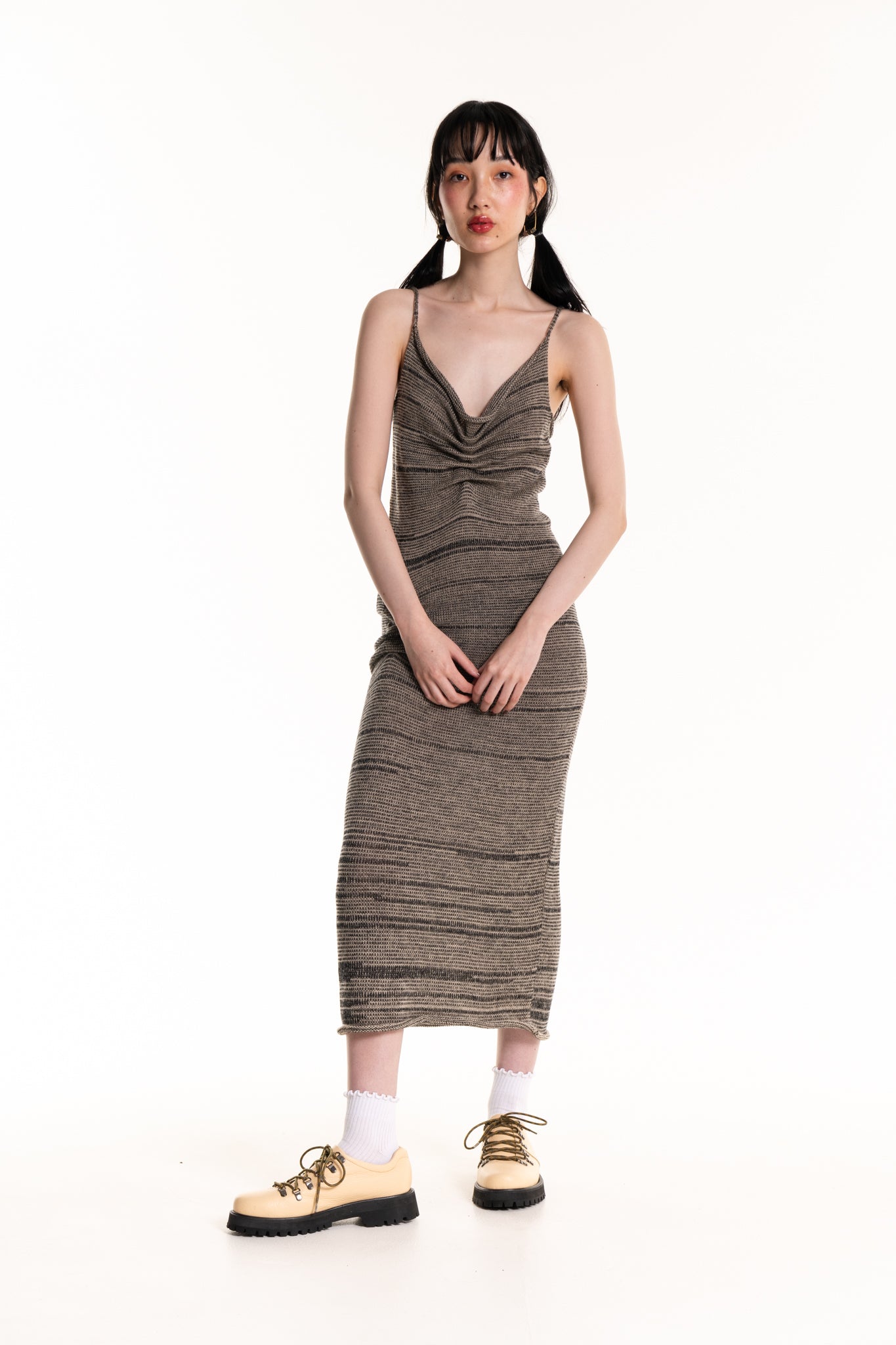 Scrunch Knit Midi Dress in Warm Grey Marle - heyzoemay