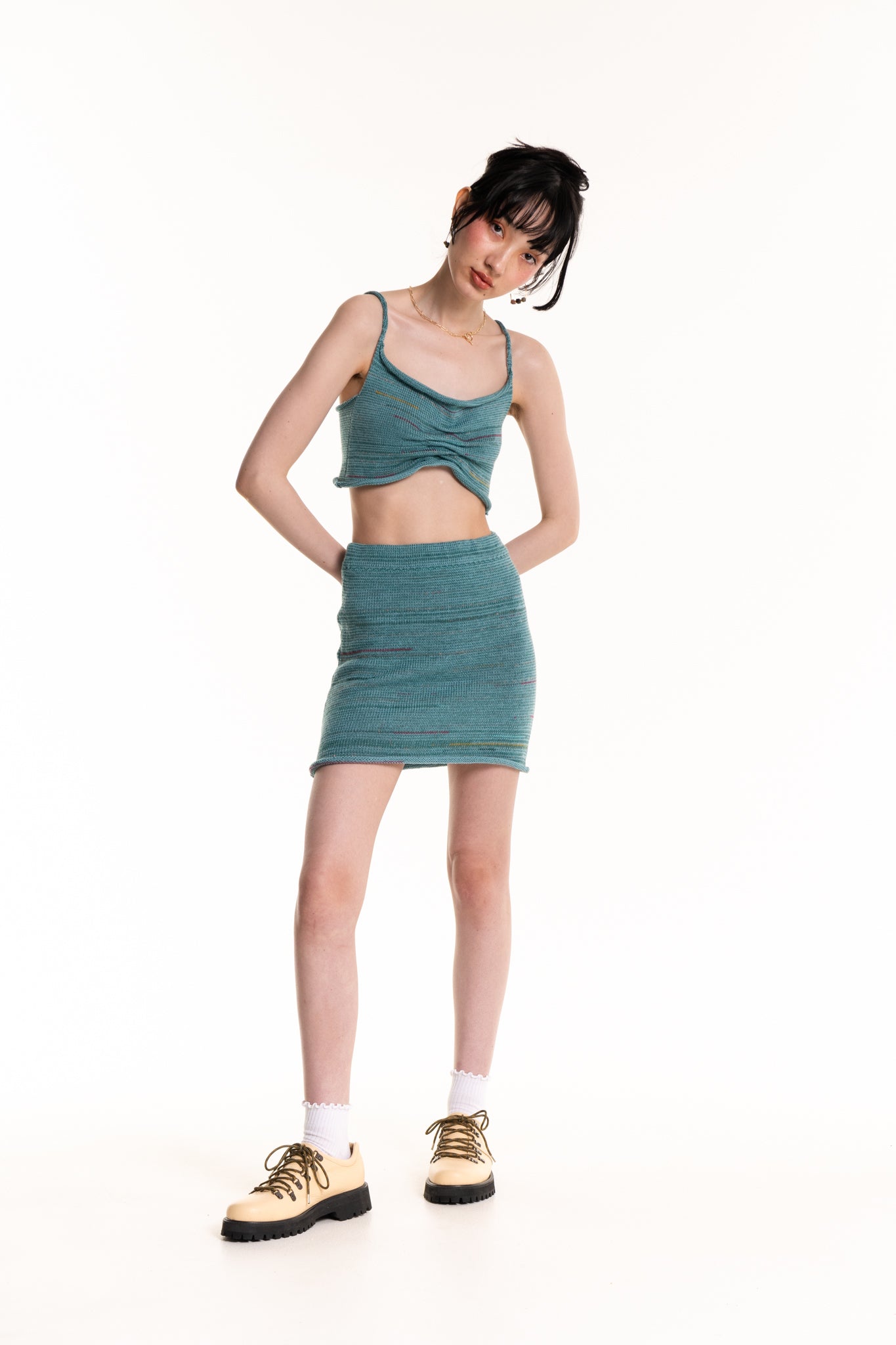 Knit Mini Skirt in Blue Marle - heyzoemay